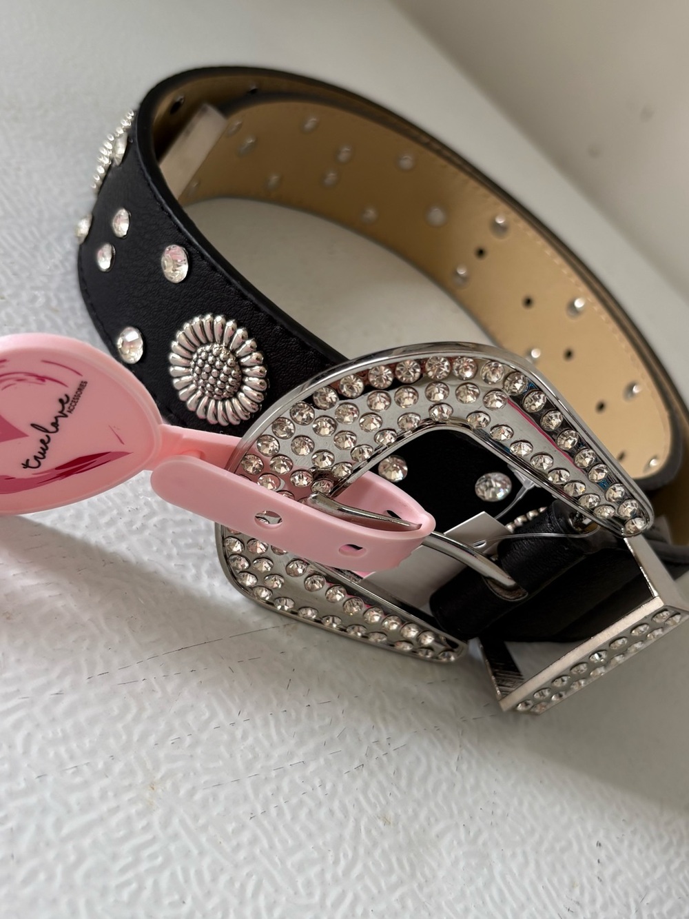 Black Rhinestone Western-Style Women's Belt with Decorative Conchos